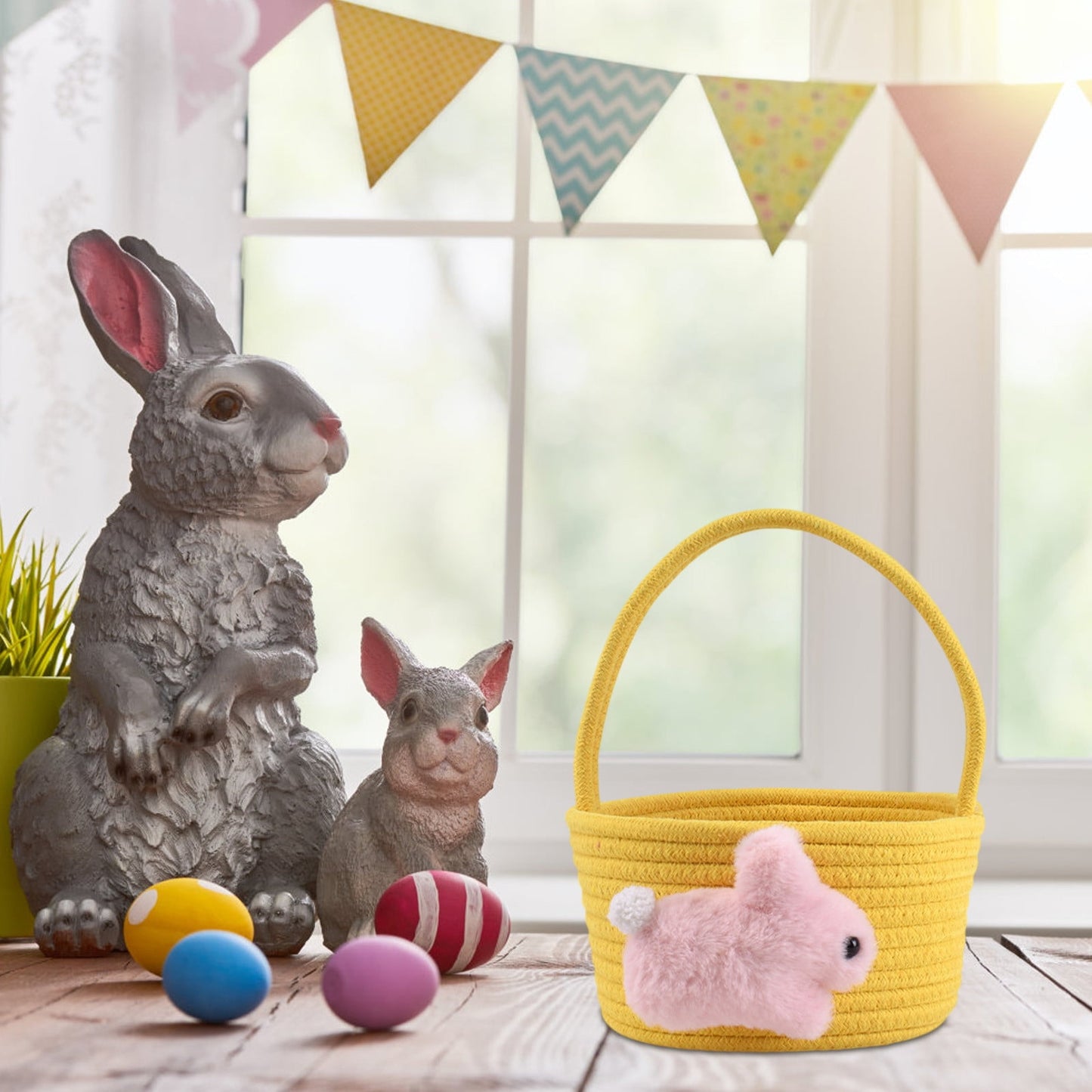 Chmadoxn Adorable Easter Bunny Basket for Kids - Perfect Easter Gift, Cute Easter Bucket Bags with Rabbit Ears for Easter Eggs Hunting, Affordable & Festive Spring Decor As Show H