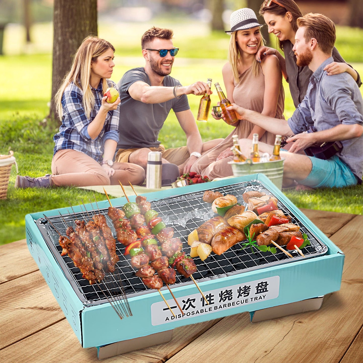 Kdkad Disposable BBQ Grill – Portable Outdoor Picnic, Cam& Group Gatherings – Low-Smoke Stainless Steel Kraft Paper Tray with Fast-Burning Charcoal – Easy Baking & Grilling
