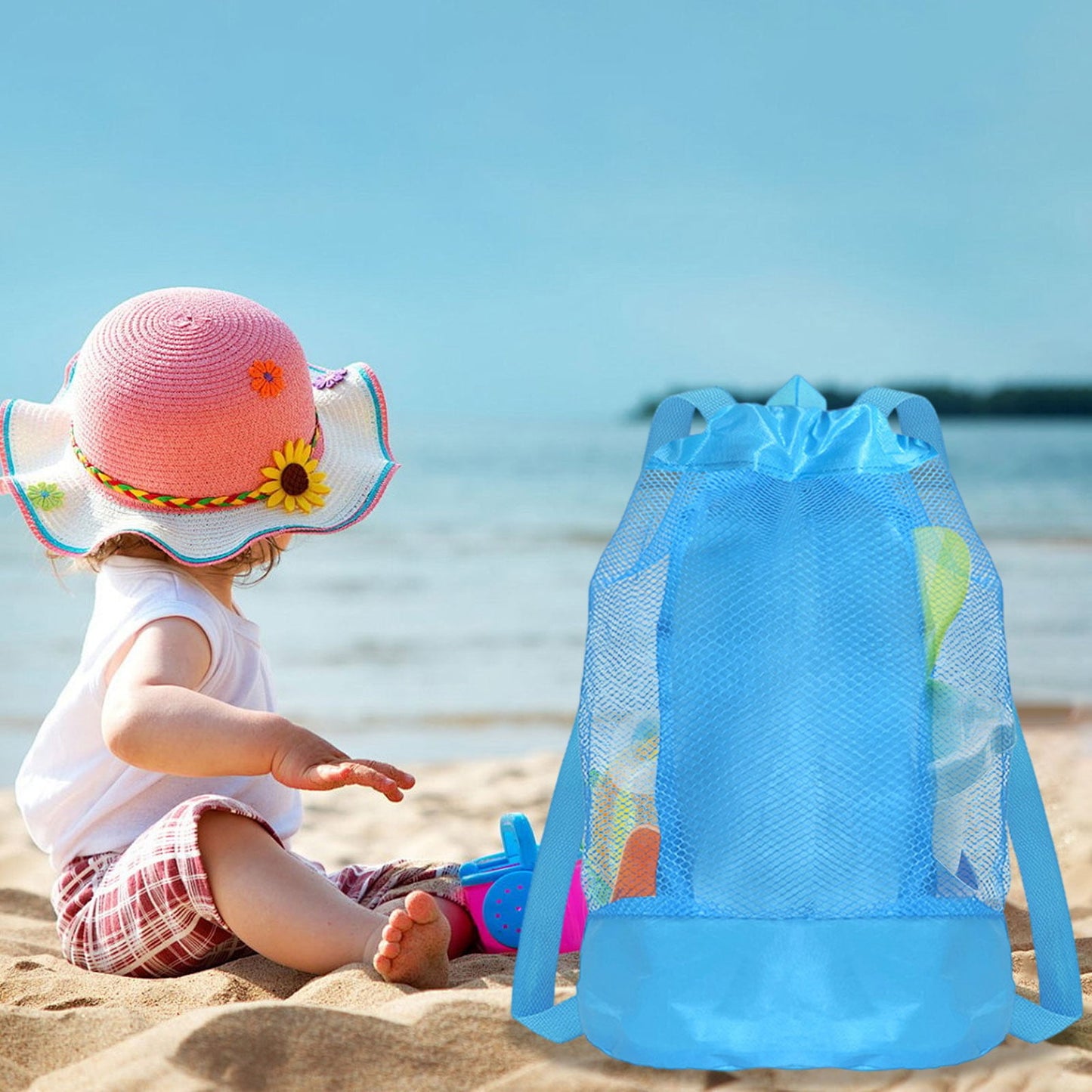 Darzheoy Swim Bag Mesh Drawstring Backpack Beach Backpack for Swimming, Gym, and Workout Gear Blue