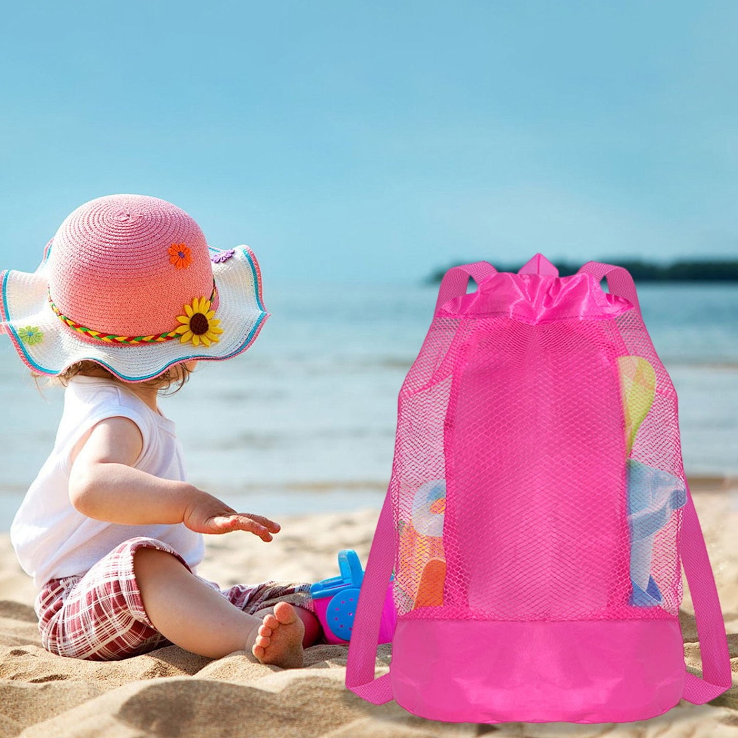 Darzheoy Swim Bag Mesh Drawstring Backpack Beach Backpack for Swimming, Gym, and Workout Gear Hot Pink