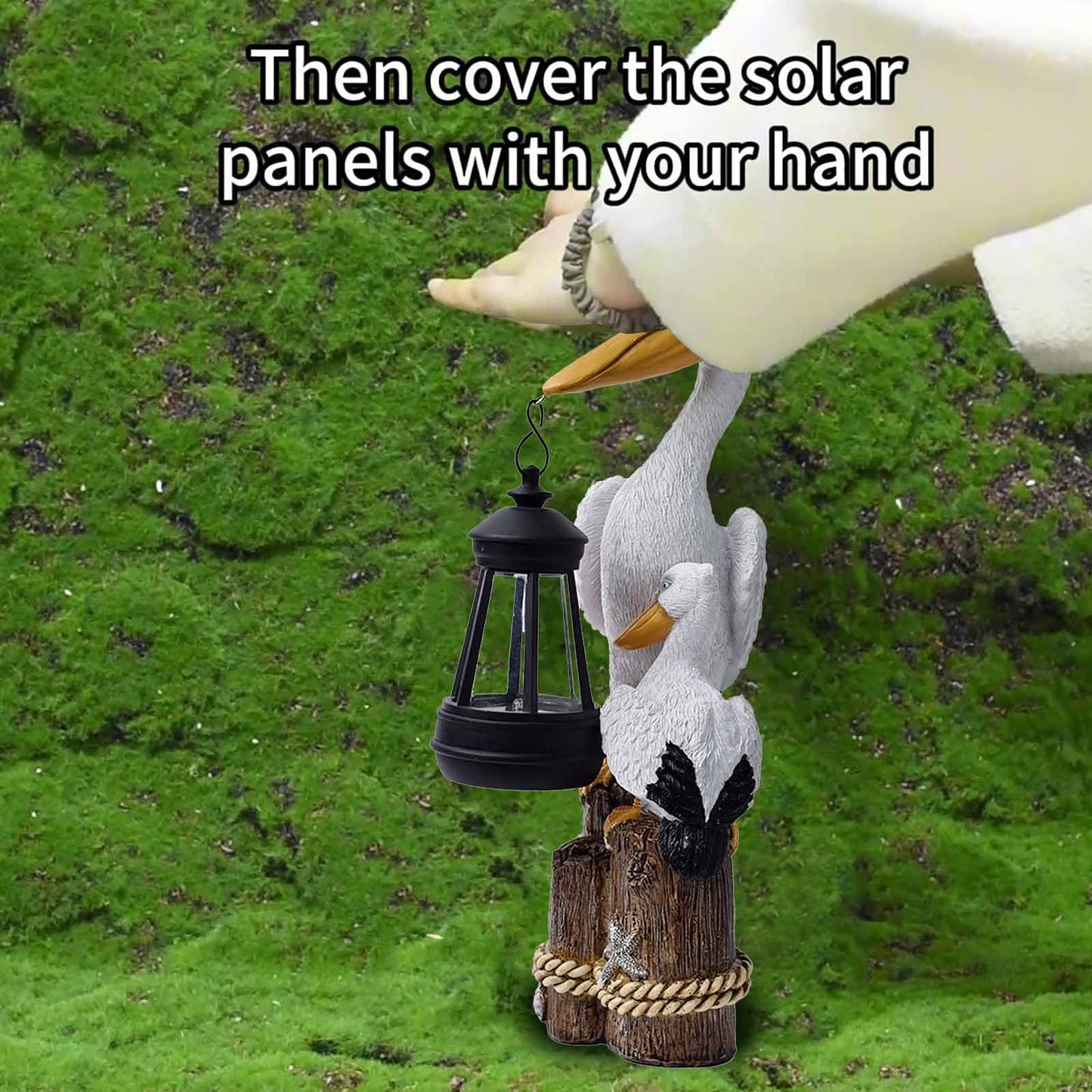 Darzheoy Pelican Garden Statue with Solar Lantern Pelican Solar Light for Outside Decor Sculptures & Statues Lights for Lawn Decor C