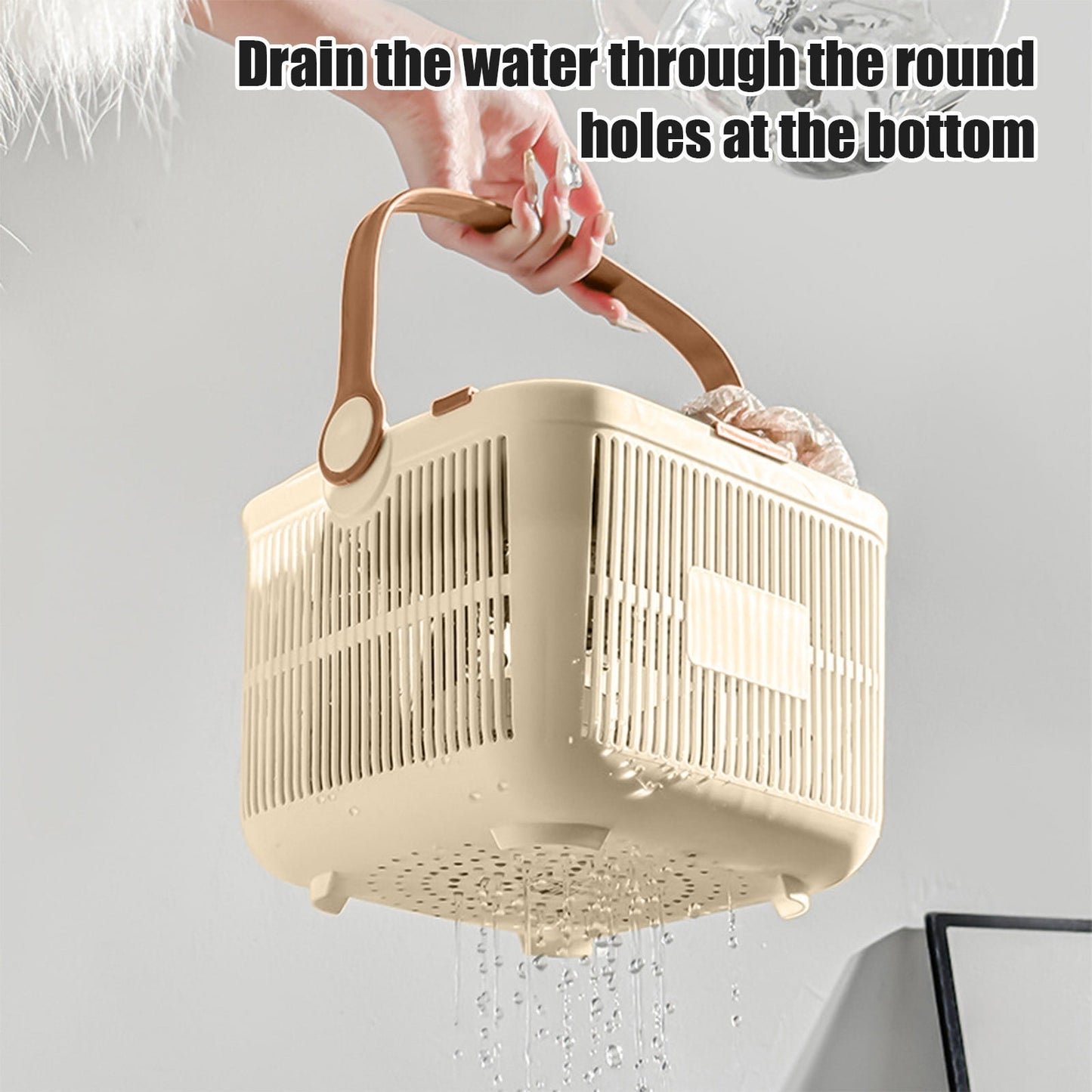 Kdkad Shower Caddy with Dry Wet Separation - Portable PP Plastic Bath Tote for College Dorms, Large Bathroom Organizer Basket with Drain Holes & Rust-Free Hooks 9.4×6.7 in Beige