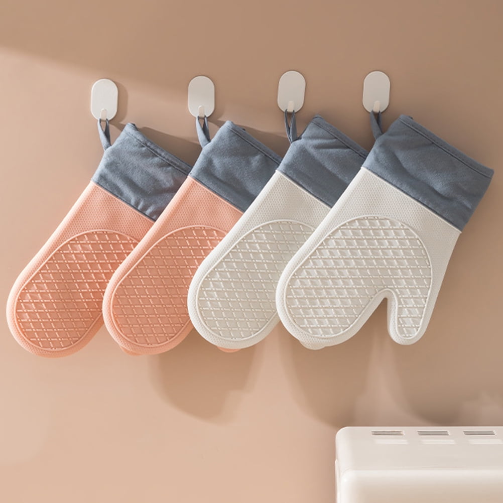HOOWIFFY Silicone Oven Mitts Baking Gloves White 2 Pieces for Kitchen Cooking