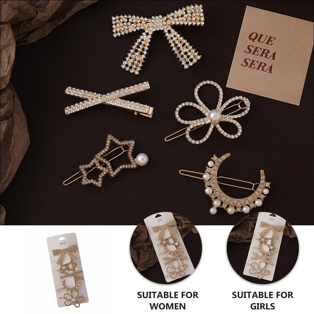 HOOWIFFY 5-Pack Rhinestone Hair Barrettes Small Sparkling Hair Clips for Women Daily Wear and Stylish Accessories