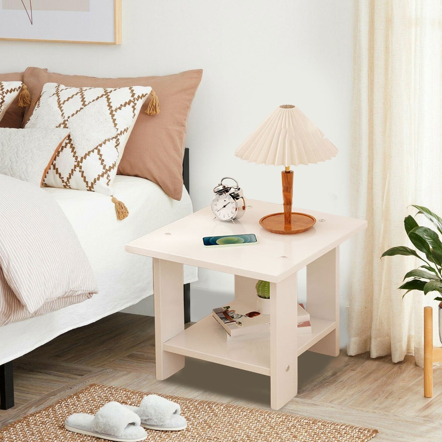 Kdkad Compact Multi-Functional Side Table, Small Accent End Table for Sofa, Bedside, Living Room & Apartment, Portable Tea Table Nightstand White