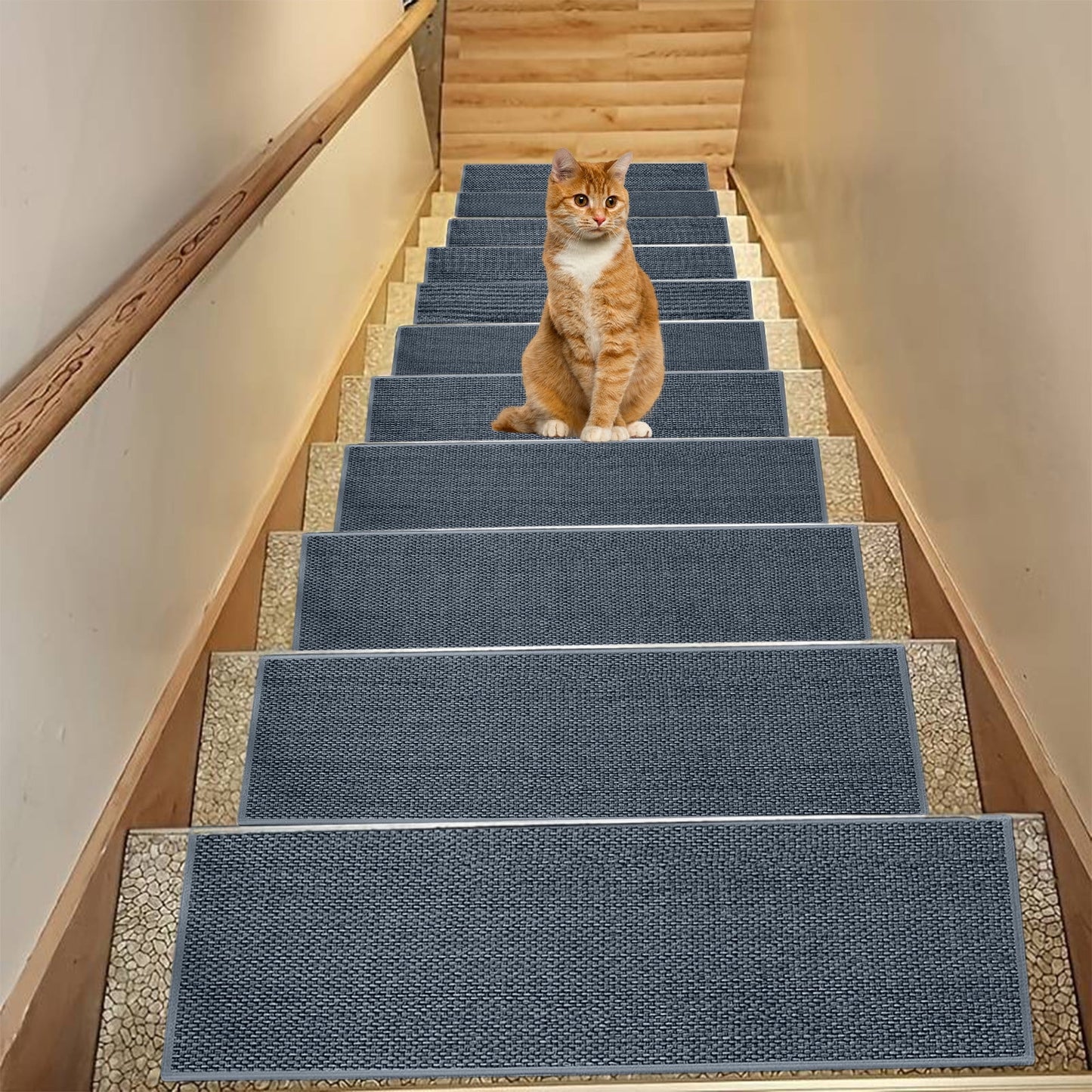 Chmadoxn 4-Piece Non-Slip Stair Treads, Self-Adhesive Striped Carpet Mats, Absorbent & Quiet Step Pads, Can Be Cut to Fit, Washable for Indoor Staircase Safety\u200b\u200b Gray 1