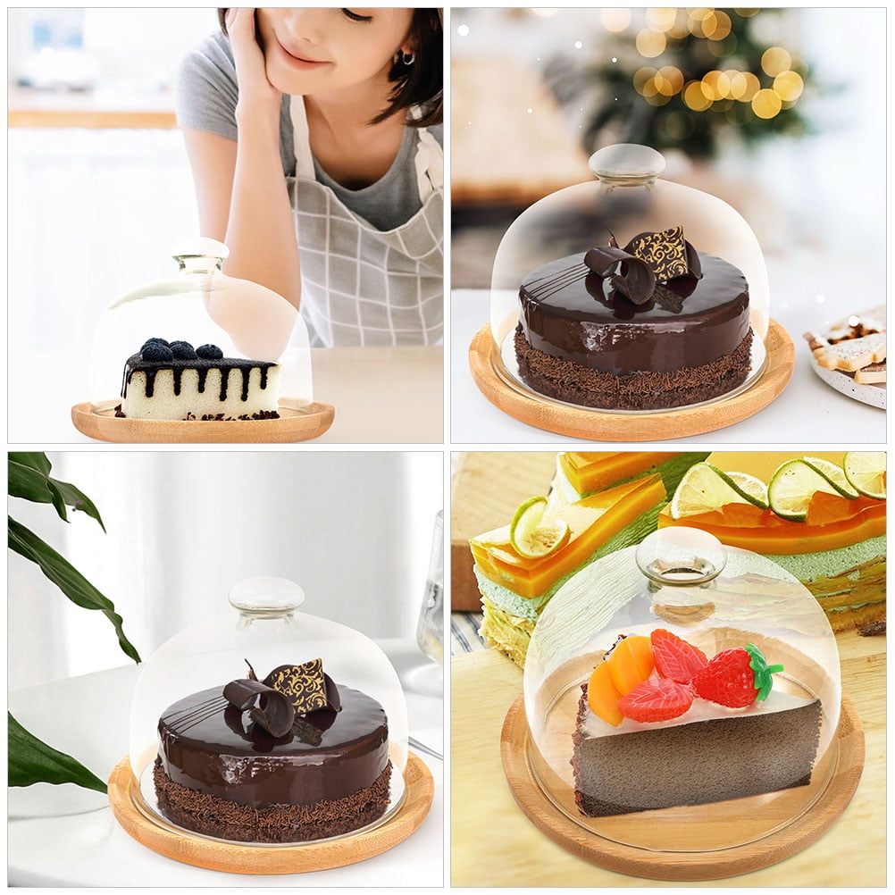 HOOWIFFY Transparent Glass Cake Tray with Dome Cover for Food Storage and Display, 1 Set