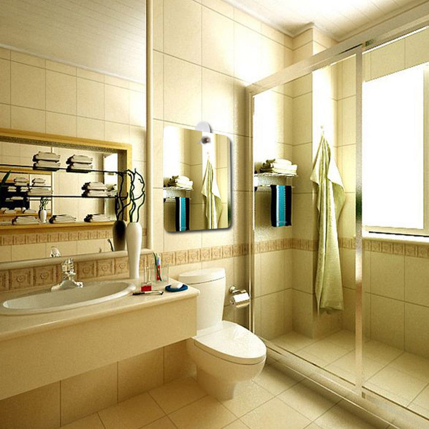 Chmadoxn Large Fogless Shower Mirror (9.84×7.87 inch), Includes 1 Adhesive Hooks, Anit-Fog Shower Mirror, Shower Makeup Shave Mirror, Frameless Shower Mirror, Wall Hanging Mirror