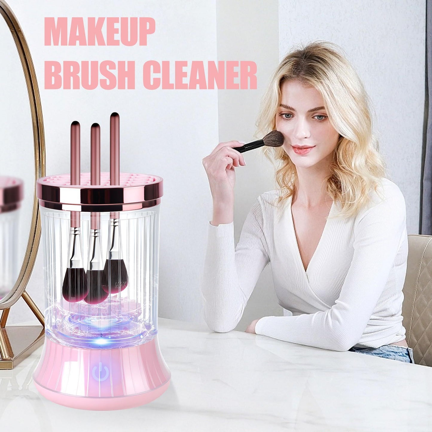 Electric Makeup Brush Cleaner, , Automatic Spinning Cosmetic Brush Cleaner One-Click Operation, Auto-Rotating Brush Cleaner for Any Makeup Brushes(USB)pink