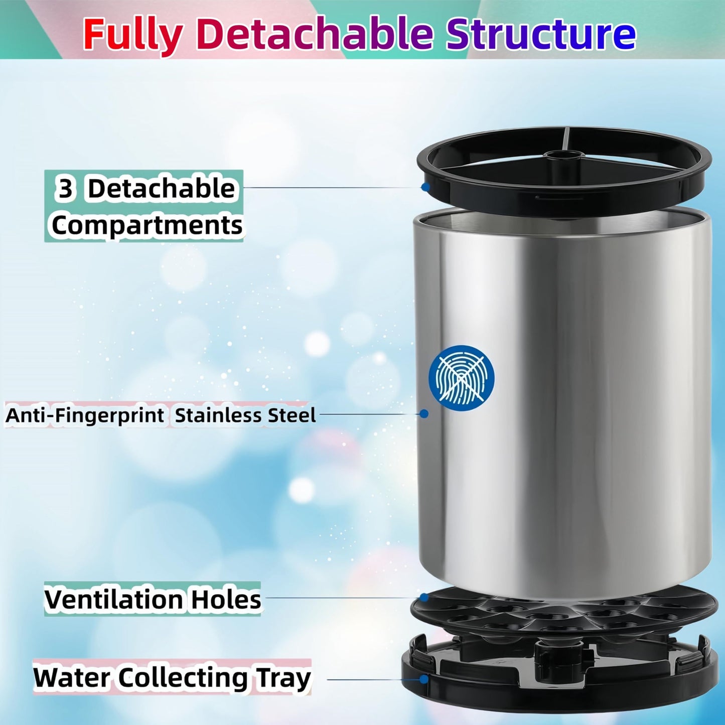 Kitchen Utensil Holder Extra Large 360°Rotating For Counter Organizer Stainless Steel Storage Cooking Silverware Caddy 3 Compartment Flatware Spoon Spatula Tool Cutlery Container(Silvery)18*8.6*13cm
