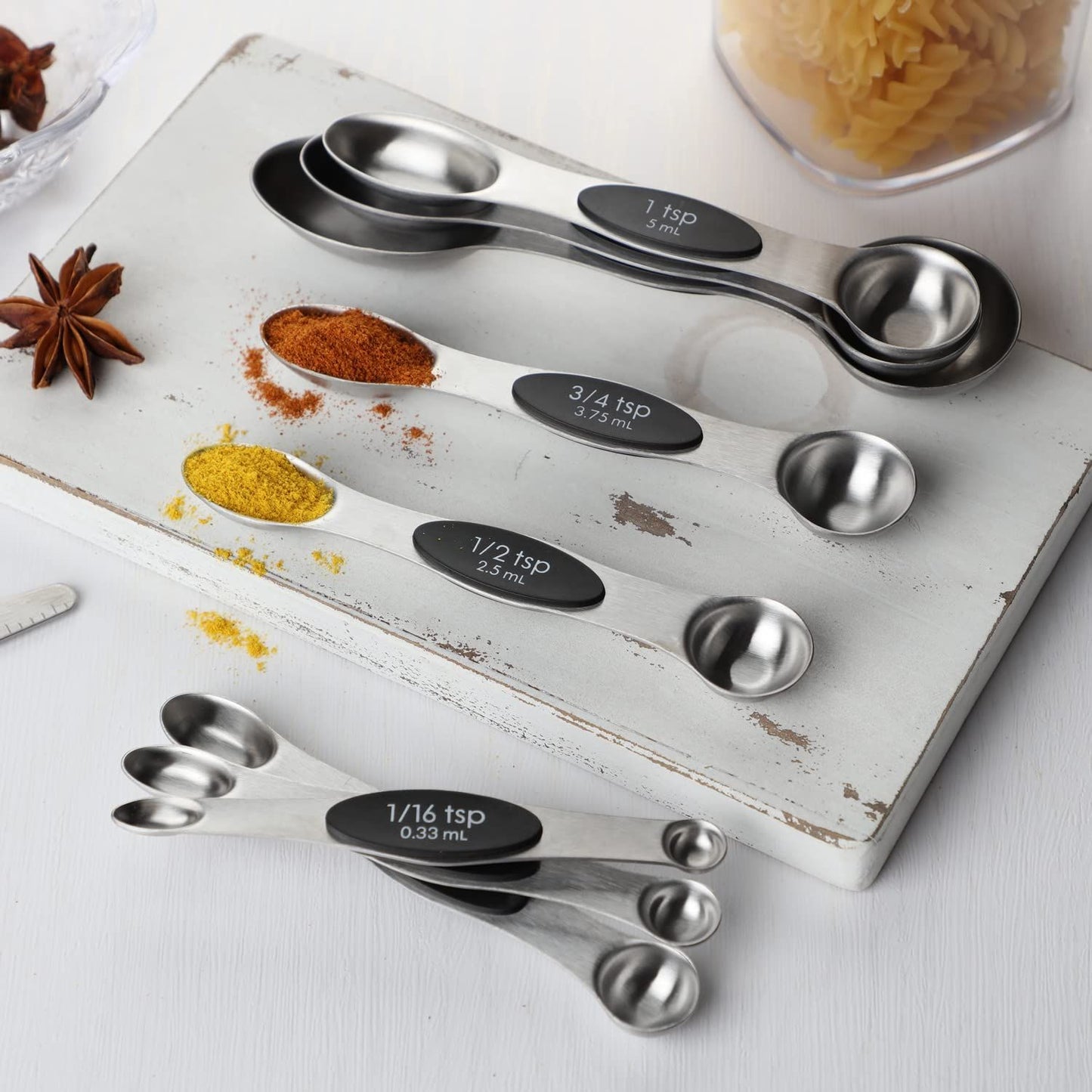Measuring Spoon Set of 8 Magnetic Measuring Spoons Dual Sided Stainless Steel Measuring Spoons Stackable Nesting Tablespoon Teaspoon, Fits in Spice Jars, for Dry or Liquid Ingredients,black