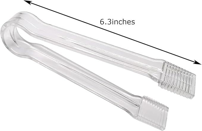 10 Pcs Plastic Buffet Serving Tongs, Clear Kitchen Tongs Mini Serving Utensil Tongs for Food Ice Salad Buffet Barbecue Cookies, 6.3 Inches