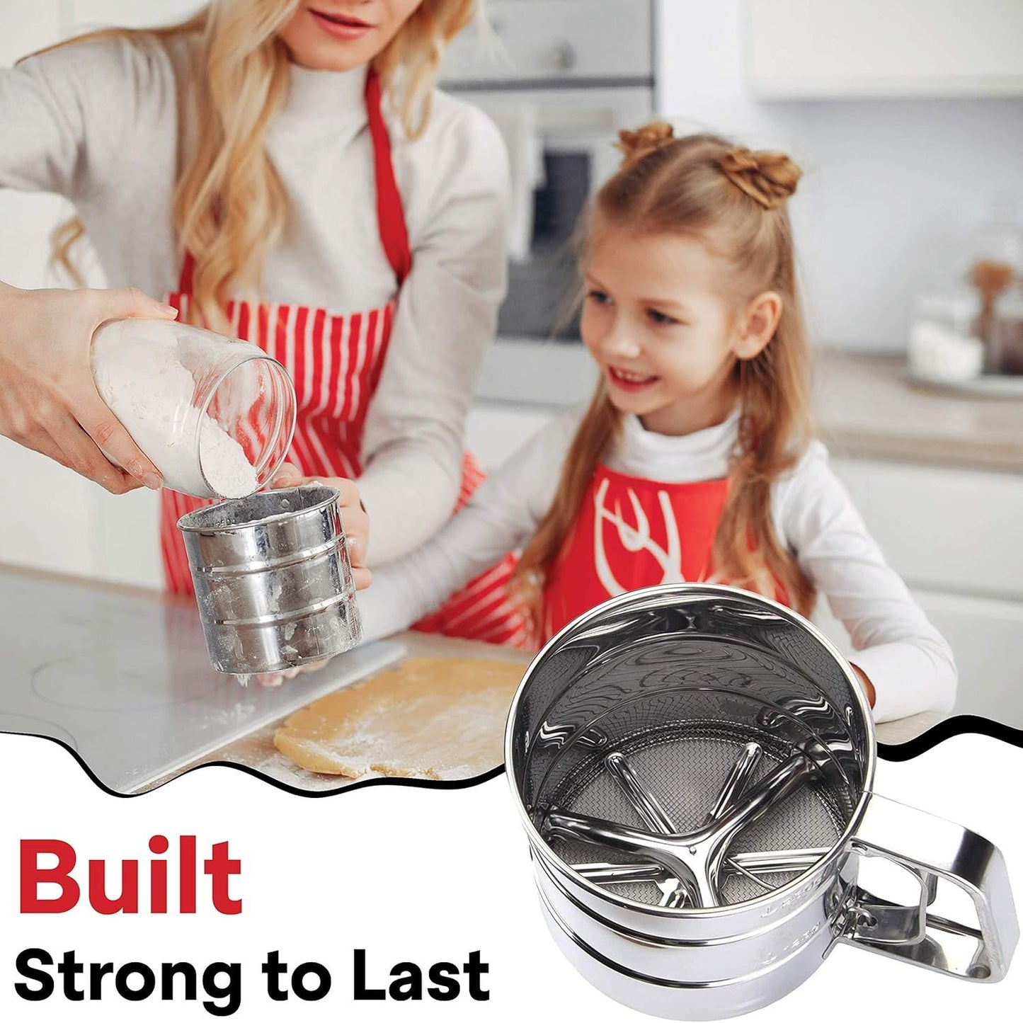 2.5 Cup Flour Sifter, Semi Automatic Small Baking Sieve, Stainless Steel, Fine Mesh Sieve Flour Duster