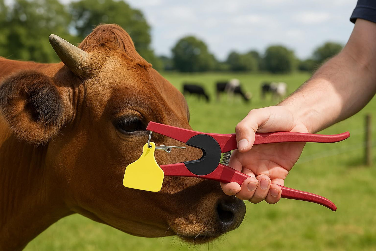 Livestock Ear Tag Applicator Tool – Heavy Duty Metal Tagging Pliers for Cattle, Goats, Sheep, and Farm Animal Identification(24cm,Give away a wrench and an ear tag nail)