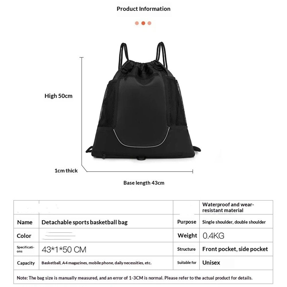 Drawstring Soccer Bag Basketball Backpack for Kids Teens, Foldable Sports Bags Detachable Ball Mesh Bag for Gym Yoga Football Baseball(oniy bag)