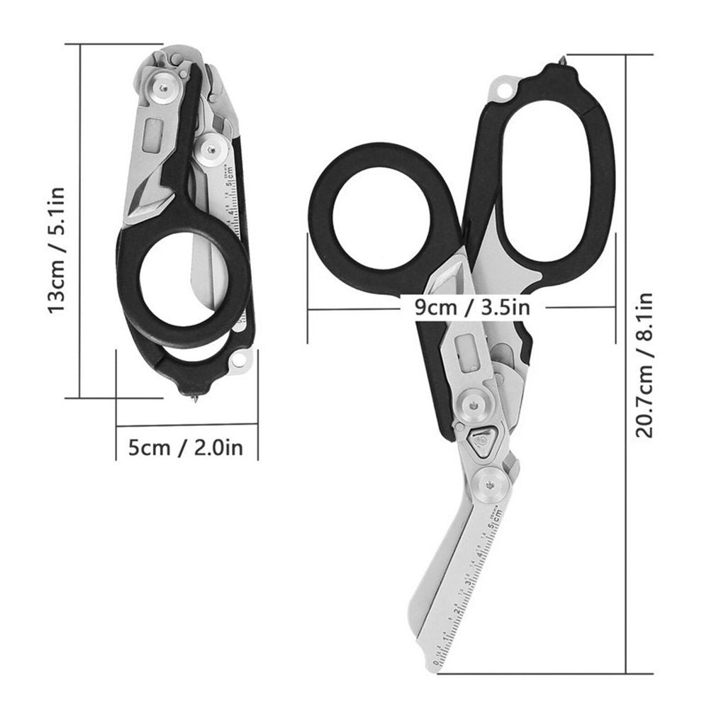Heavy Duty 6 in 1 Multifunctional Trauma Shears Foldable | Stainless Steel emergency response scissors | Survival Shears with Holster | Trauma shears With Strap Cutter | Black