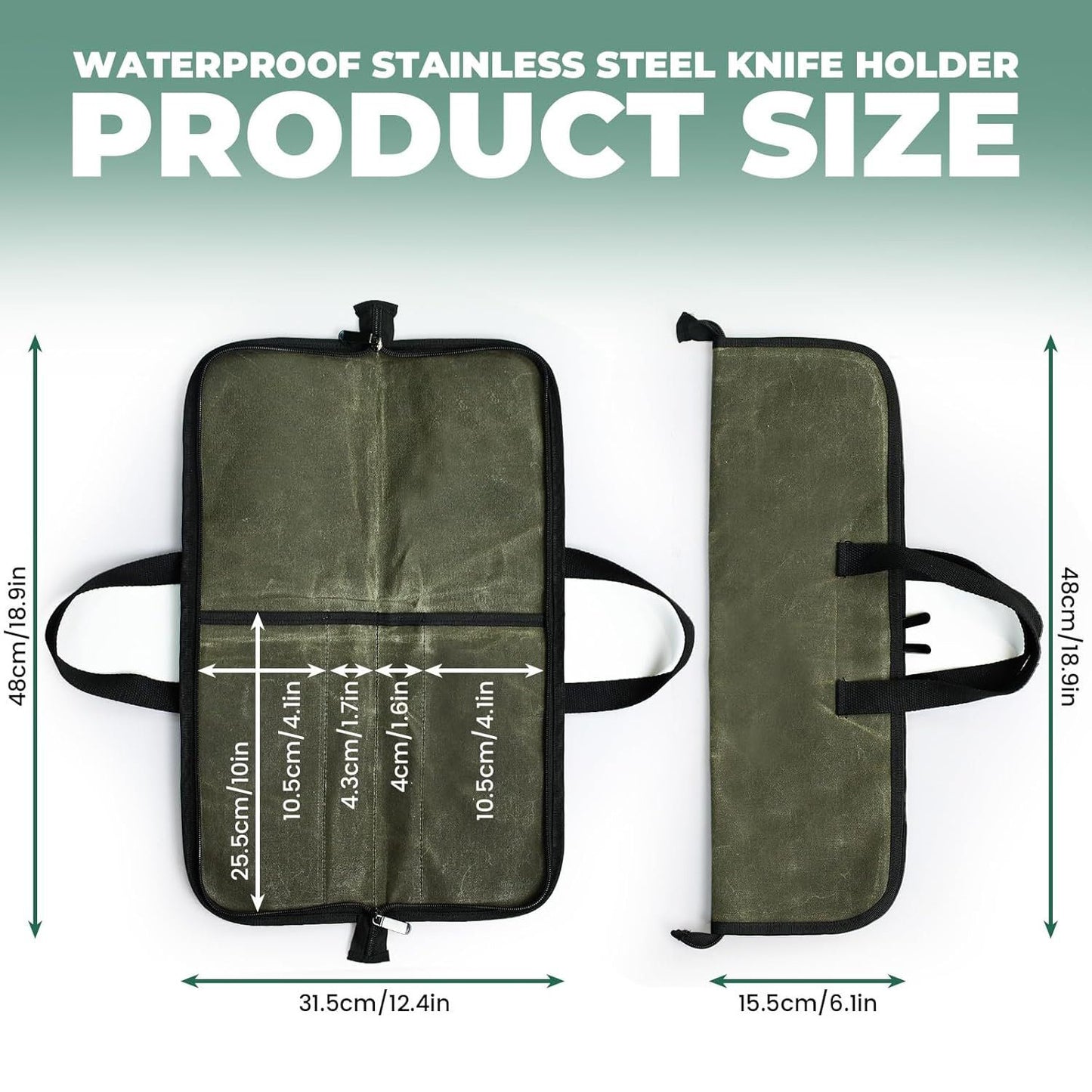 Chef Knife Roll Bag with 4 Slots, Heavy Duty Waxed Canvas Knife Bag with Handle, Kitchen Knife Storage, Portable Knife Carrying Case (Only one kitchenware storage bag)