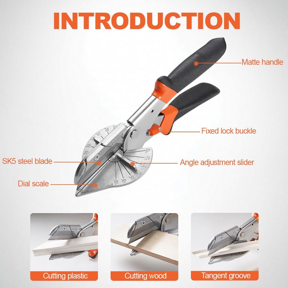 Miter Shears- Multifunctional Trunking Shears for Angular Cutting of Moulding and Trim, Adjustable at 45 to 135 Degree, Hand Tools for Cutting Soft Wood, Plastic, PVC