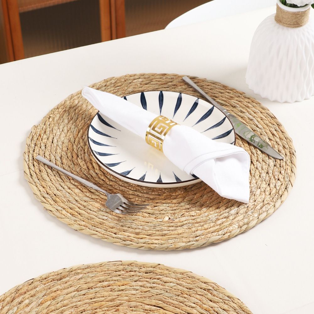 6pcs 11cm Round Rattan Placemats,Natural Hand-Woven Water Hyacinth Placemats,Farmhouse Weave Place Mats