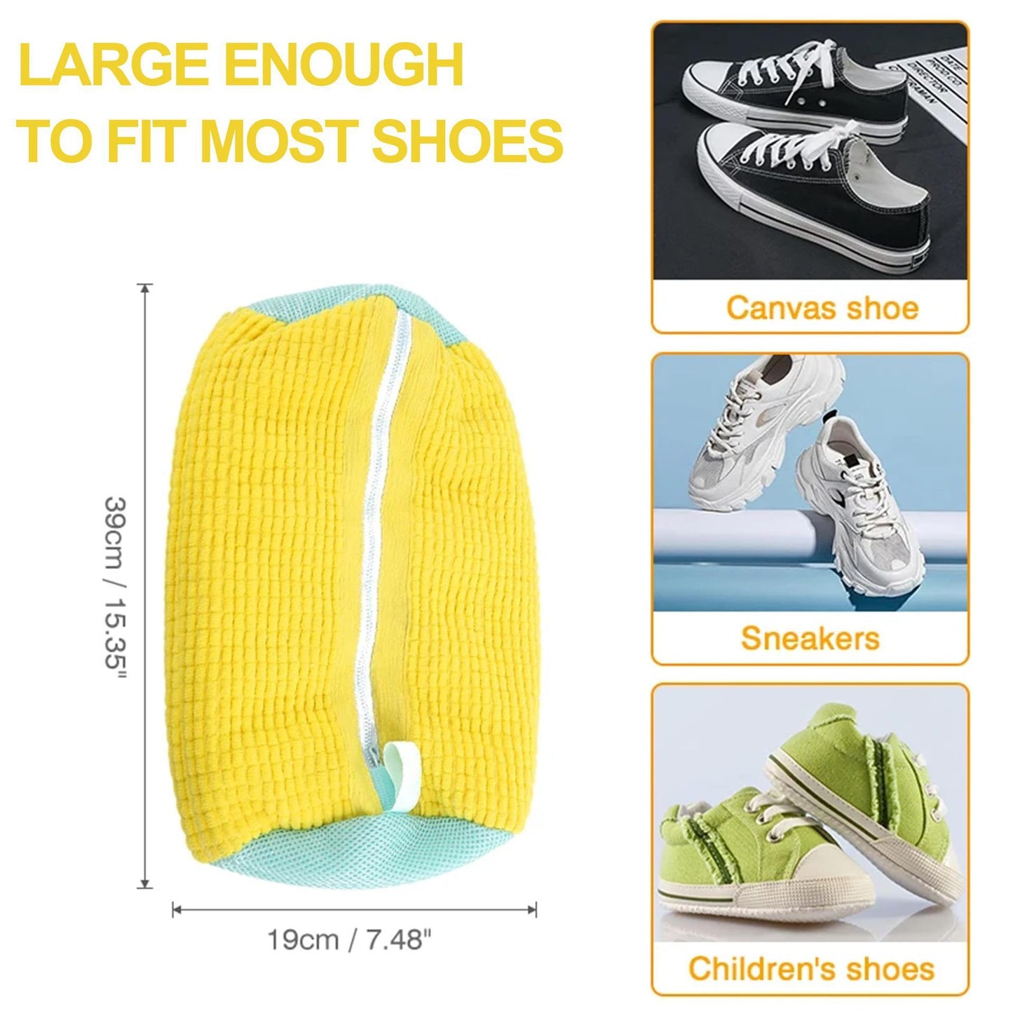 2 Pack Shoe Washing Machine Bag Shoe Washing Bag Shoe Mesh Laundry Bags Shoe Bags for Travel Reusable Shoe Cleaning Bag for All Shoe Sizes (Yellow)