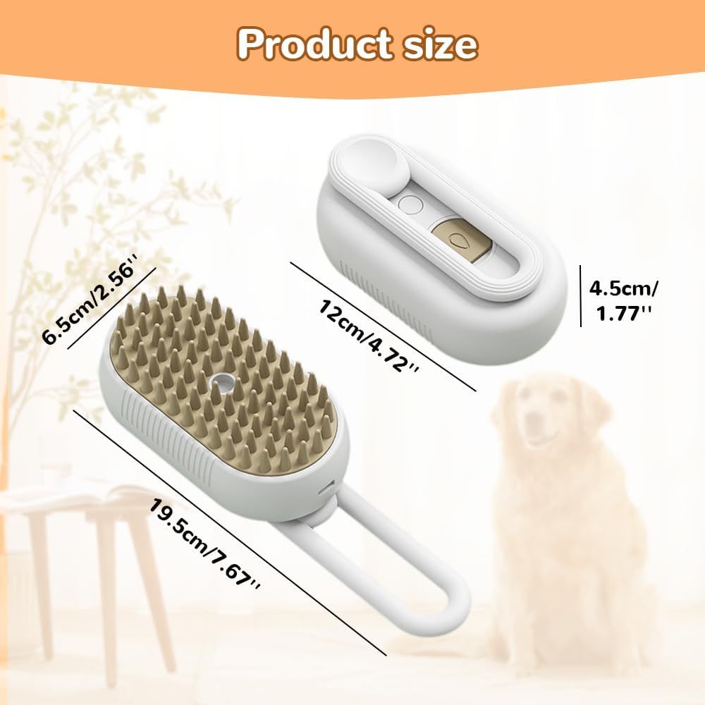 Pet Steam Groomer Comb 2pcs,3 in 1 Cat Steam Brush Pet Hair Steamy Brushes,Grooming Comb Tool for Pets Hair Removal with Steam for Massage Cleaning Shedding (White, )