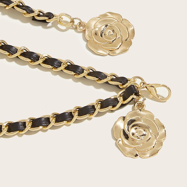 Leather Chain Belts for Women Girls, Layered Body Chain Belts Metal Waist Chain for Dress Vest Jeans(black)