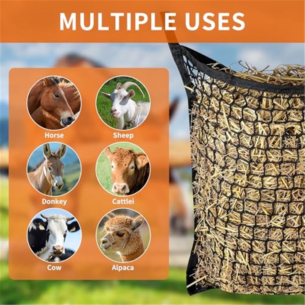 2 PCS Slow Feed Hay Net,31.5" x 35.4"Large Capacity Horse Feed Bag,Horses Hay Bags Easy to Hang for Horse Feeder Full Day Feeding Horses Goat Stall Trailer-Black