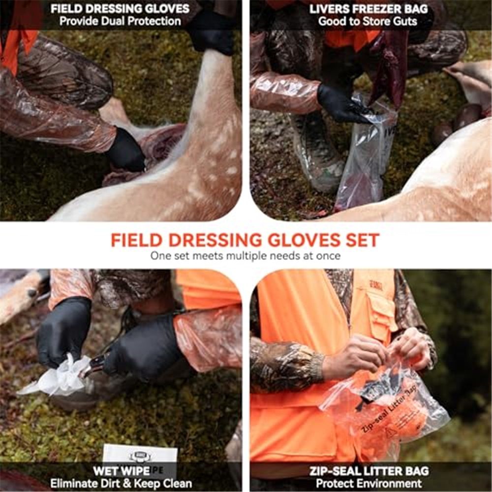Field Dressing Gloves Set for Cleaning Disposable, 12 Set Field Games Processing Gloves Tool Kit, Full-Shoulder-Length & Wrist-Length Gloves Combo Pack, 12 Pairs