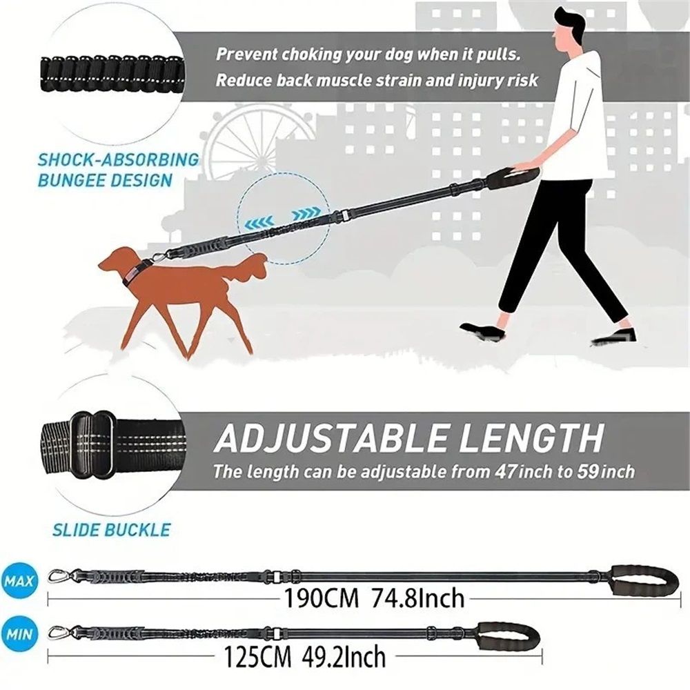 Bungee Leash for Large Dogs That Pull, No Pull Shock Absorbing Dog Leash, Heavy Duty 6.2 FT Tangle(black)