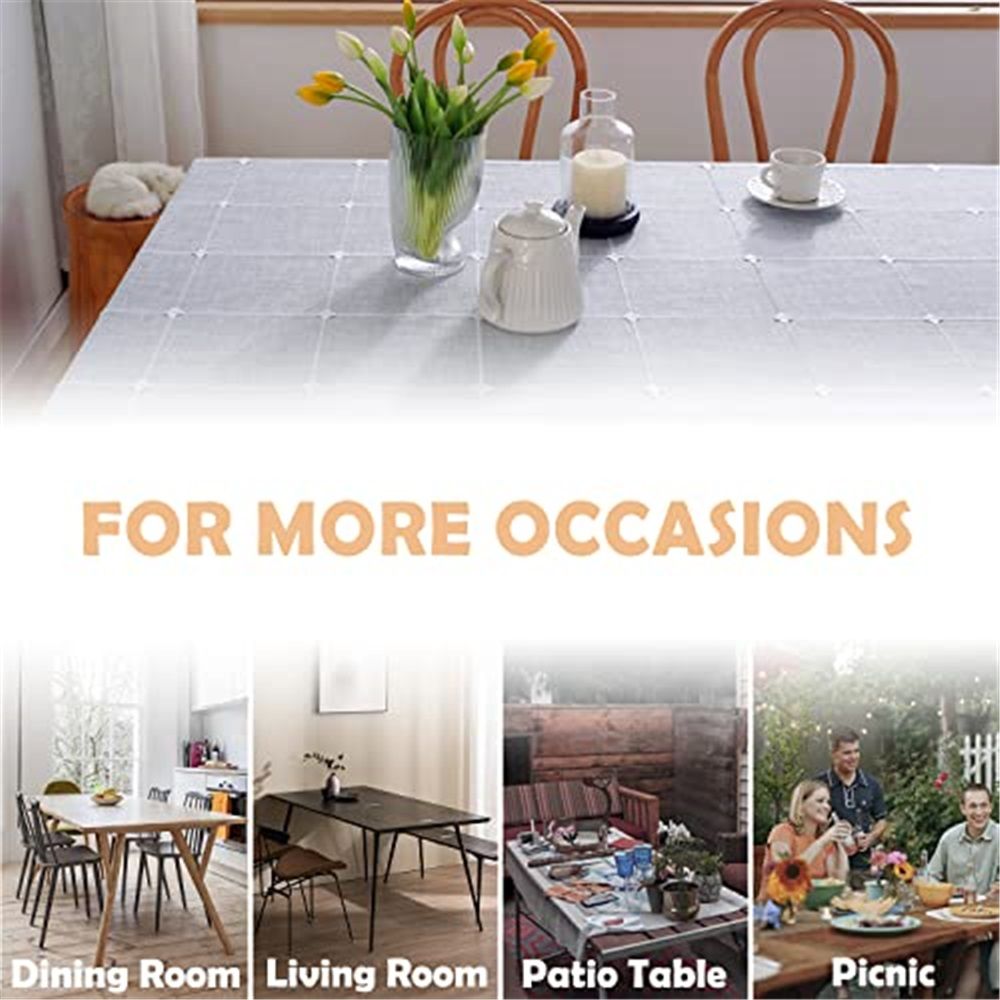 Rectangle Table Cloth, Heavy Duty Cotton Linen Waterproof Tablecloths Farmhouse Tablecloth, Soft and Wrinkle Free Table Cover with Tassels, 55''x70'', Grey