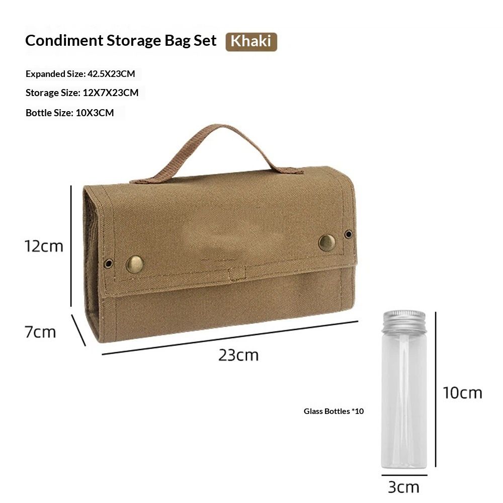 Travel Spice Kit, Portable Spice Bag with 10 Spice Jars, Canvas Seasoning Storage Bag Organizer, Seasoning Bottle Holder with Mini Condiment Bottle, Condiment Container Set for Outdoor Camping BBQ