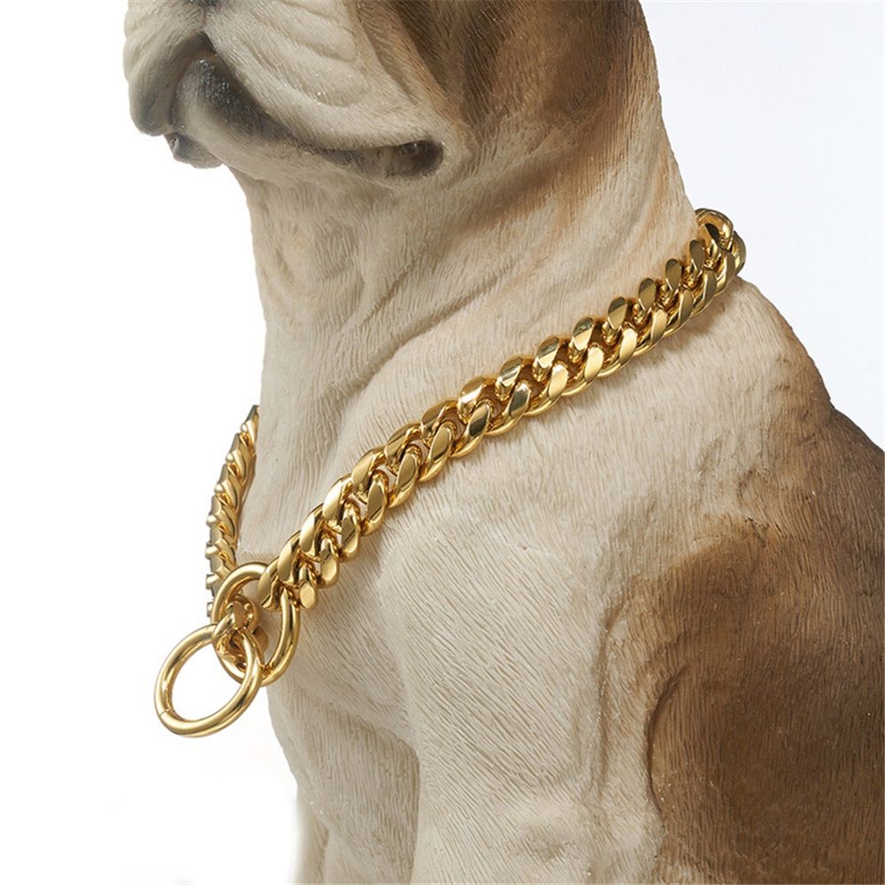 Chain Dog Collar 10mm Link Collar Chains Stainless Steel Metal Slip Collar Gold Pet Necklace for Medium Dogs(14in/35.5cm)golden