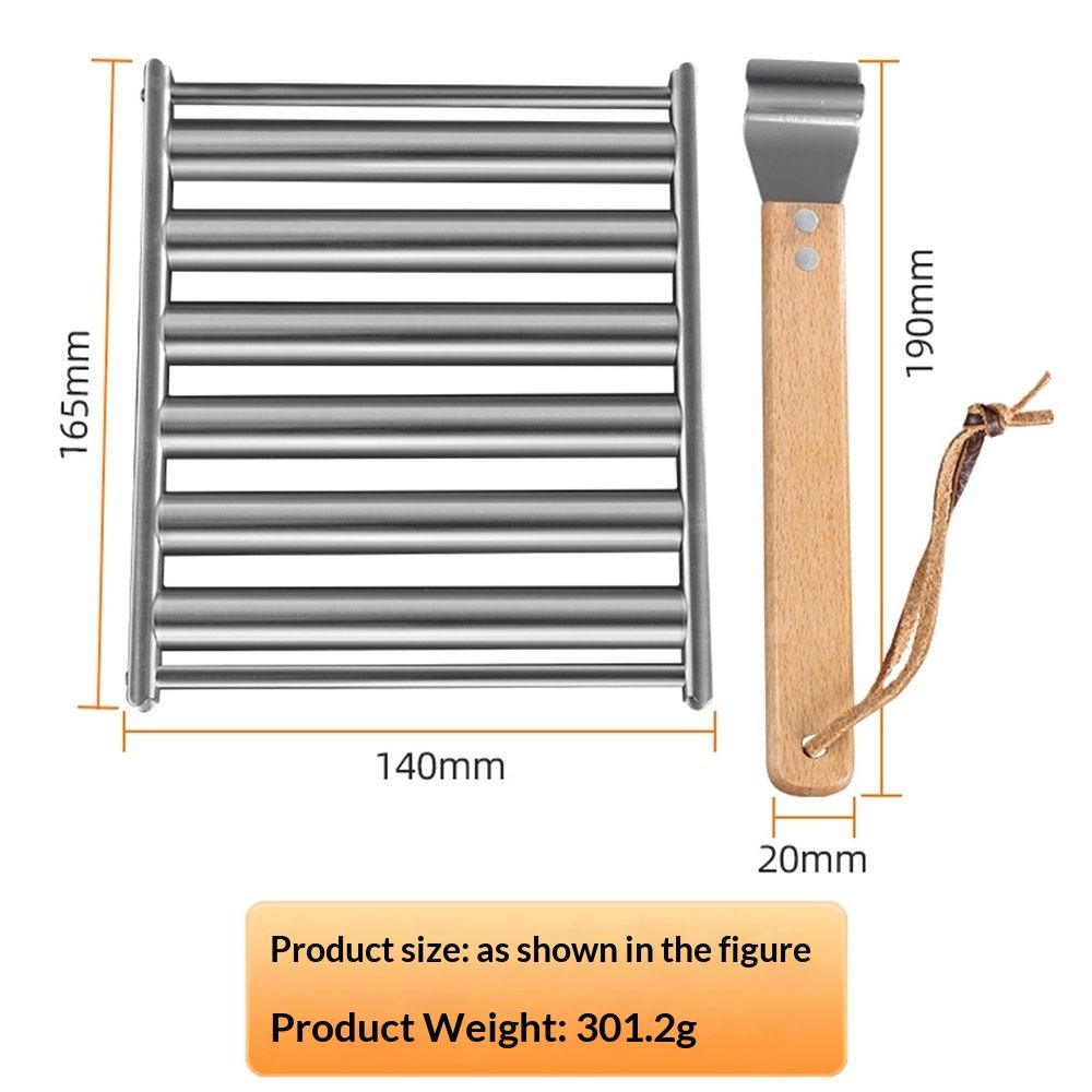 Hot Dog Roller, Sausage Roller for Grill, Stainless Steel BBQ Hot Dog Griller with Extra Long Wood Handle, Evenly Cooked Hotdogs, 6 Rollers for 5 Hot Dogs(16.5*14*3.5cm)
