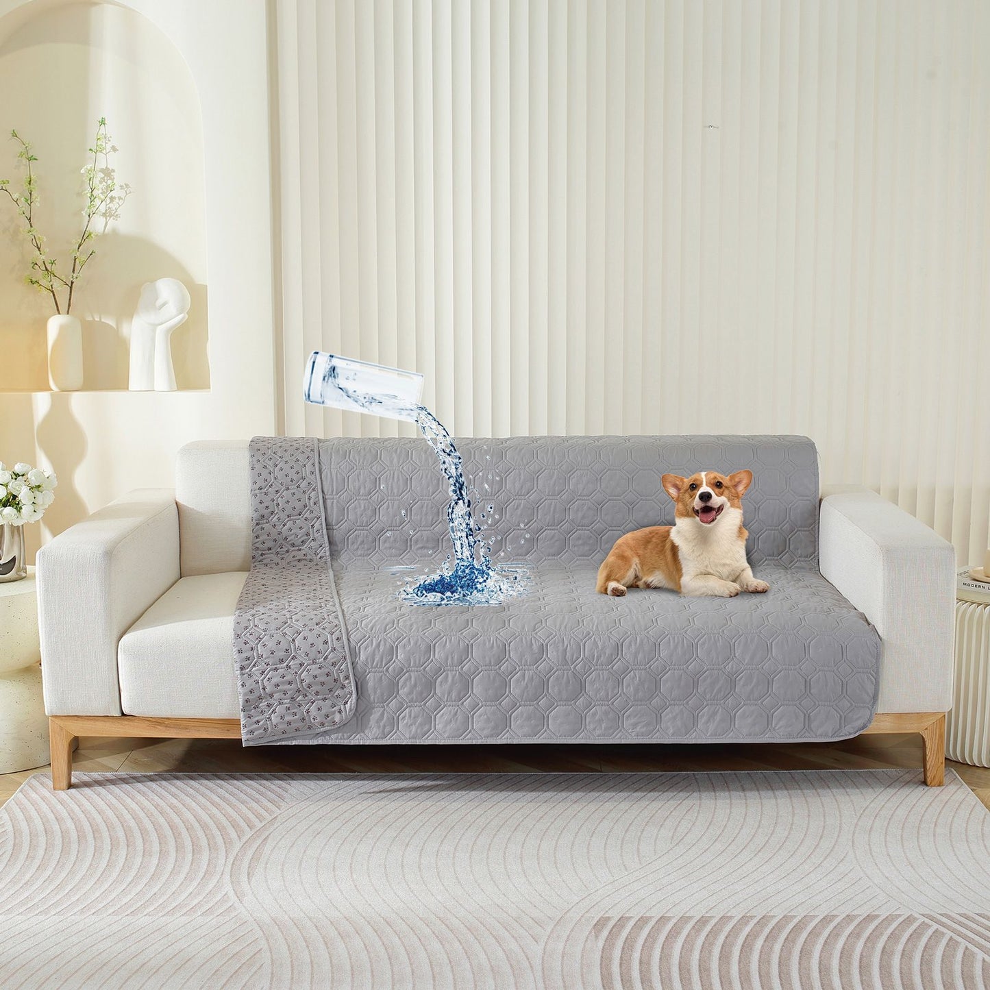 Waterproof Dog Bed Cover Pet Blanket with Anti-Slip Back for Furniture Bed Couch for Most Cats Dogs,Pets(30x53in light gray)