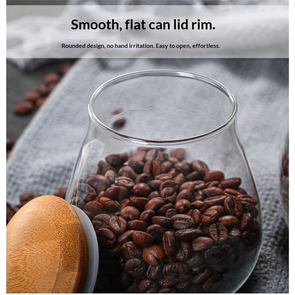 800 ML Clear Cute Glass Storage Canister Holder with Airtight Bamboo Lid, Round Modern Decorative Container Jar for Coffee, Spice, Candy, Salt, Cookie, Condiment, Pepper, Sugar