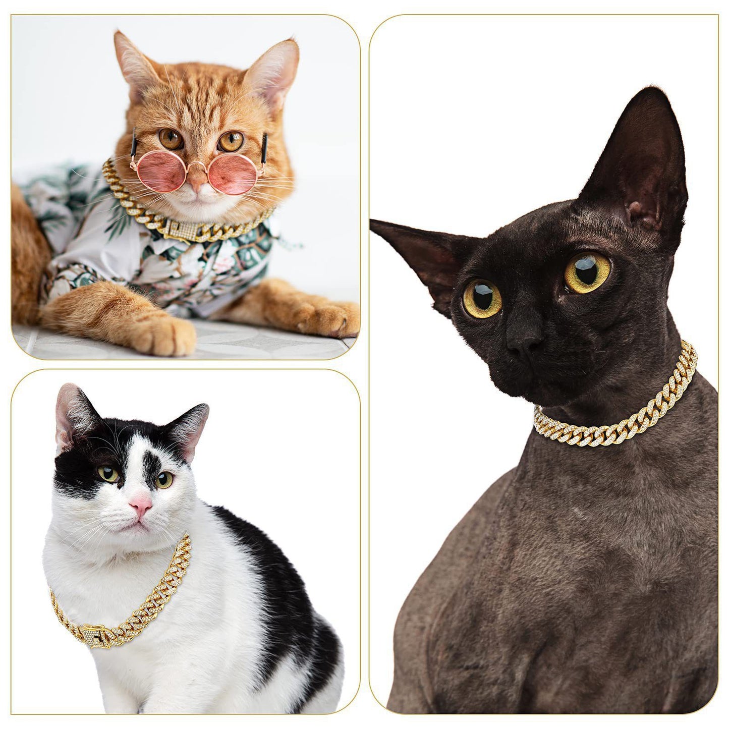 Dog Chain Collar Wide Diamond Collar Large Dog Necklace Metal Pet Crystal Collar Jewelry Accessories for Medium Large Dogs(8 Inch)golden