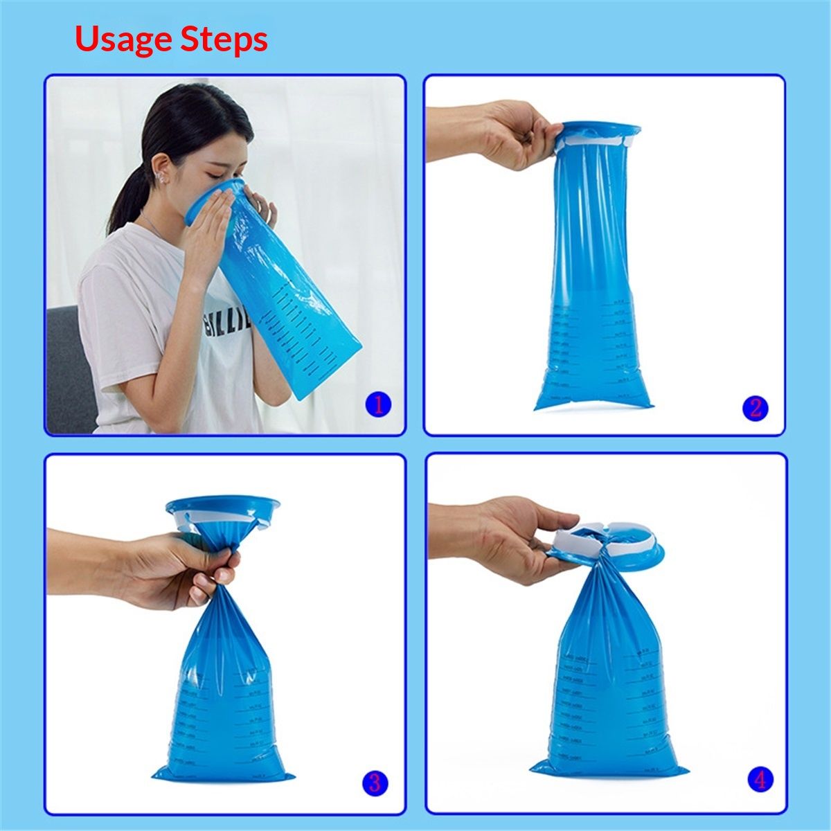 60 Pack Barf Bags Disposable, Portable Bags, 1000ml High Density Blue, Leak Resistant Perfect for Morning Sickness, Kids, Adults, Pregnant Women, Taxis Drivers, Car Motion Sickness