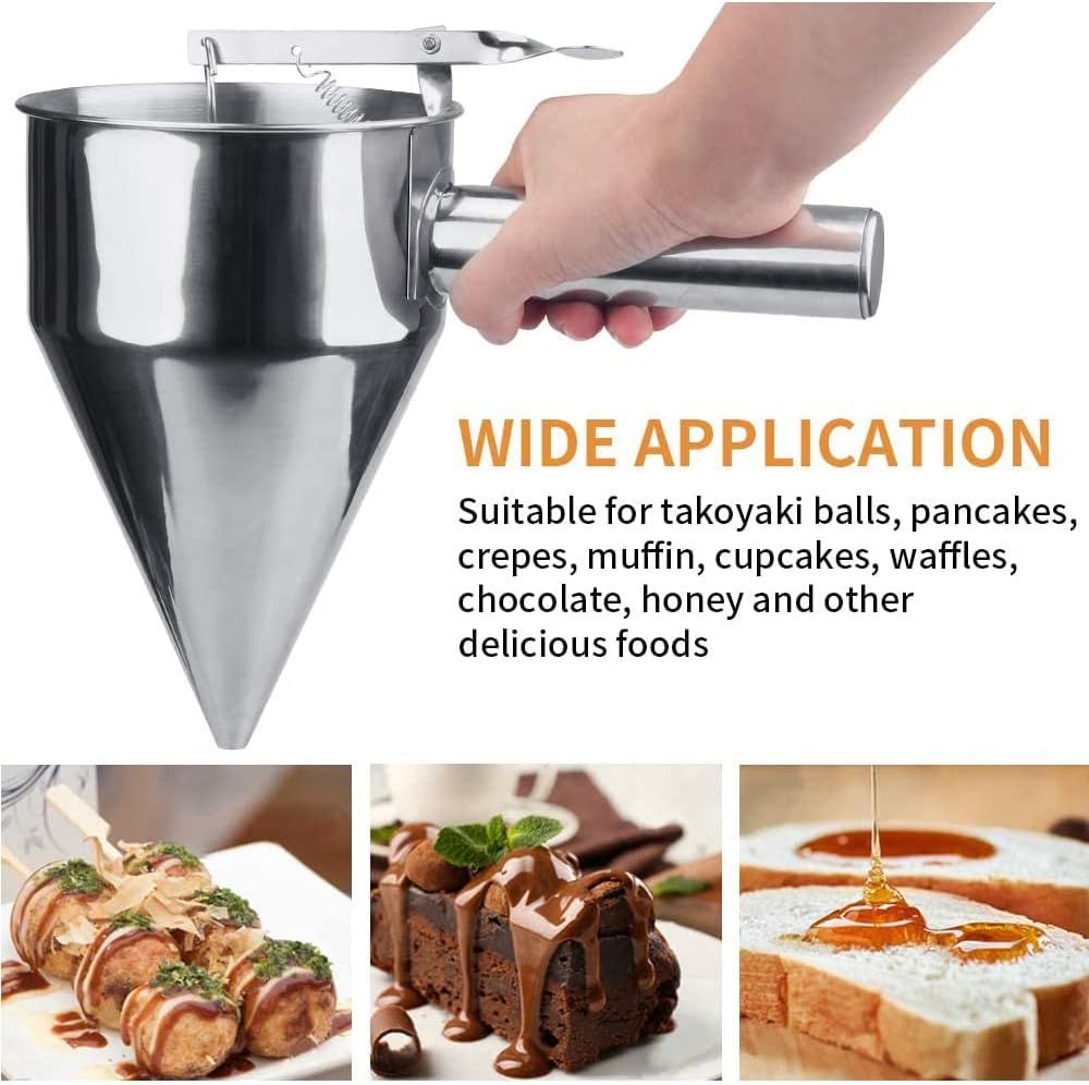 Stainless Steel Pancake Batter Dispenser, Funnel Dispenser with Stand for Baking Pancake Batter Dispenser, Multi-Caliber Stainless Steel Funnel Cake Dispenser