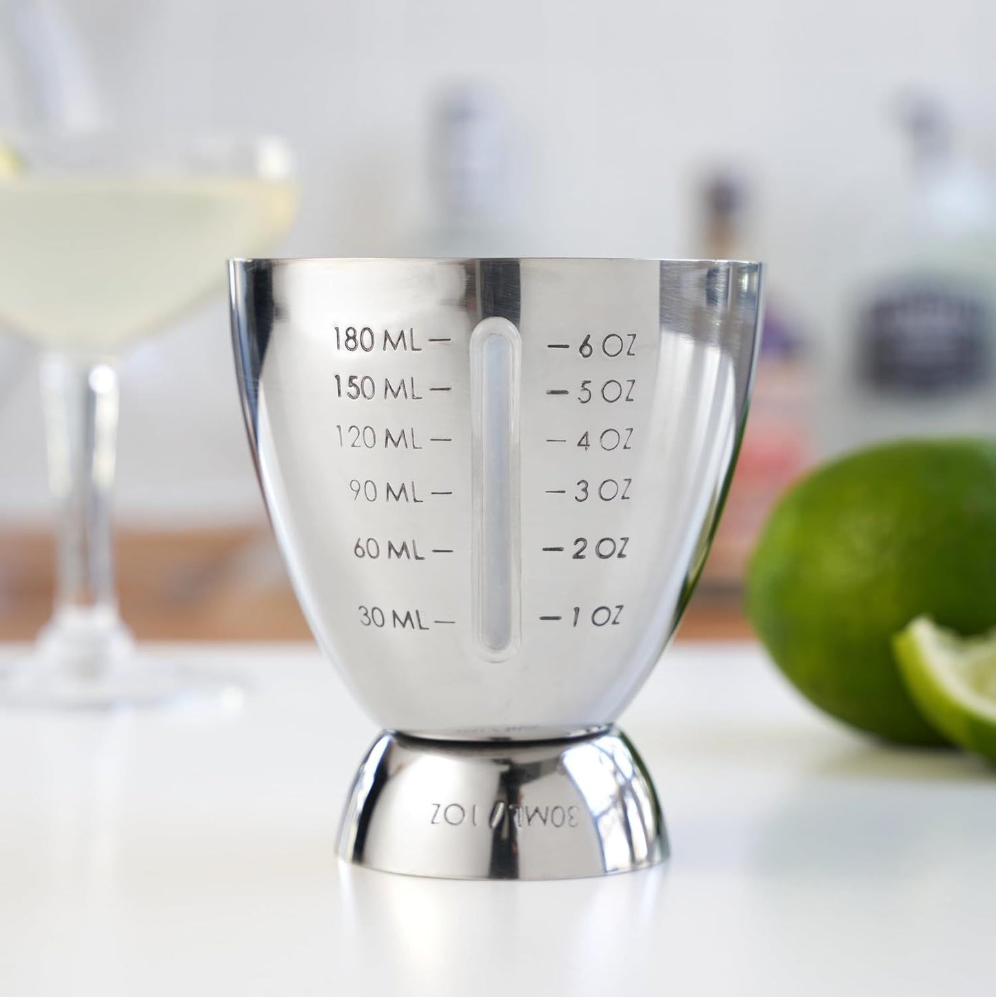 18/8 Stainless Steel Double Jigger for Bartending, Cocktail Measuring Jigger for Bartender with Graduated Marking 1 oz to 6 oz Heavy Duty Shot Measure Cup (Set of 2)