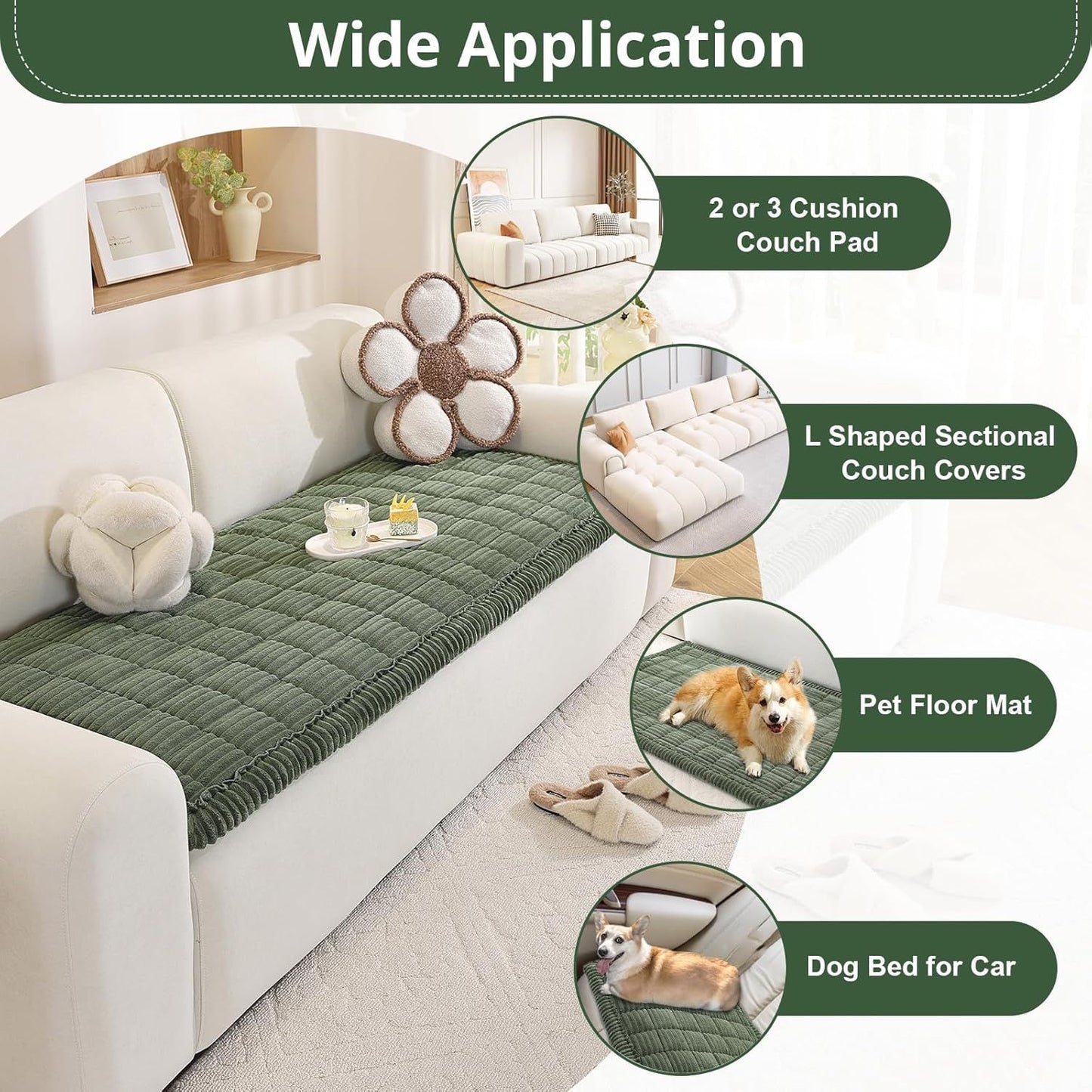 Pet Couch Cover Dogs Washable Non-Slip Couch Protector Pet Friendly Dog Mat for Couches and Sofas(27.6" x 59", Green)