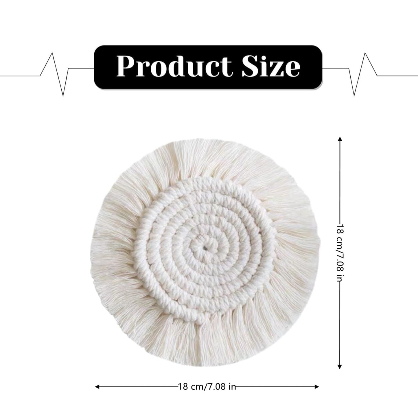 4 PCS Boho Coasters for Drinks Absorbent, Cotton Coasters for Wooden Table Round Drink Coaster Set with Tassels Housewarming Gift Bar Coffee Table Office Desk Decor