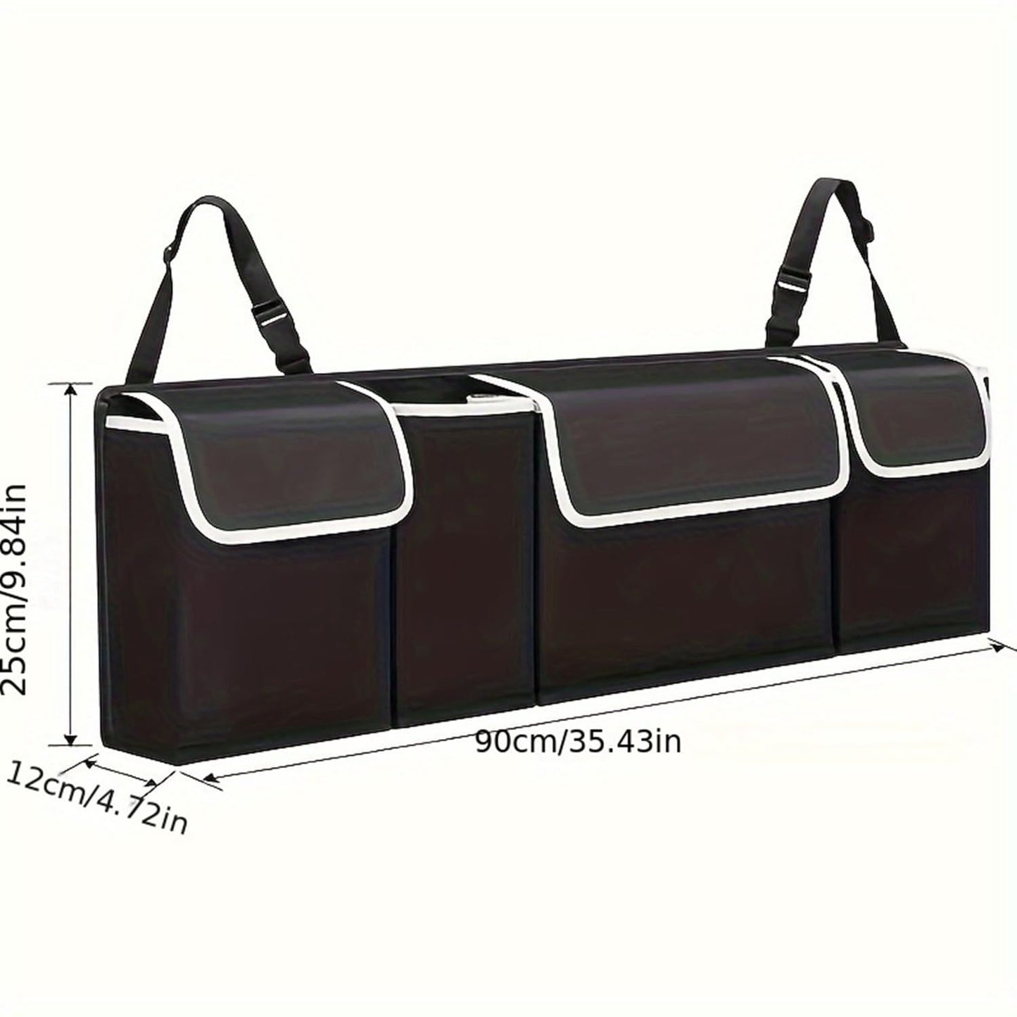 Car Trunk Organizer, Backseat Hanging Large Storage with Adjustable Straps, Waterproof Collapsible Cargo Bag with 4 Pockets, (Black)