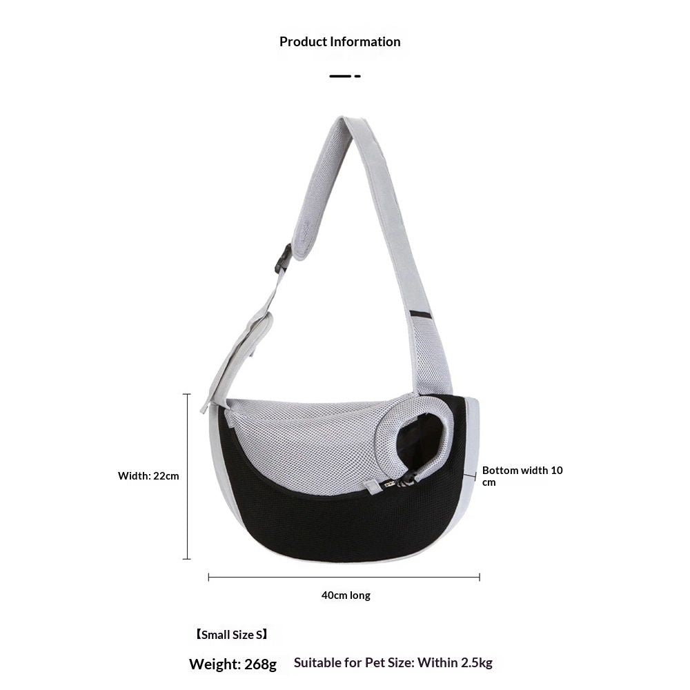 Hand Free Drawstring Dog with Adjustable Strap, Breathable Mesh Travel Safe Puppy Sling Bag Carrier, Crossbody Satchel Dog Purse with Pocket for Outdoor Dogs Cats(Black with white S)