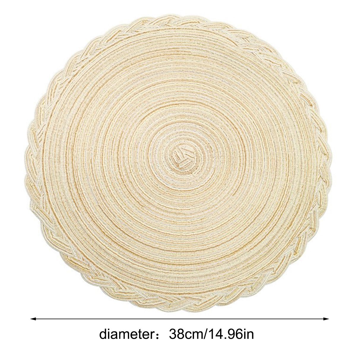 38cm Round Braided Placemats Set of 4, Washable Heat Resistant Circle Boho Place Mats for Kitchen Dining Table -(beige)