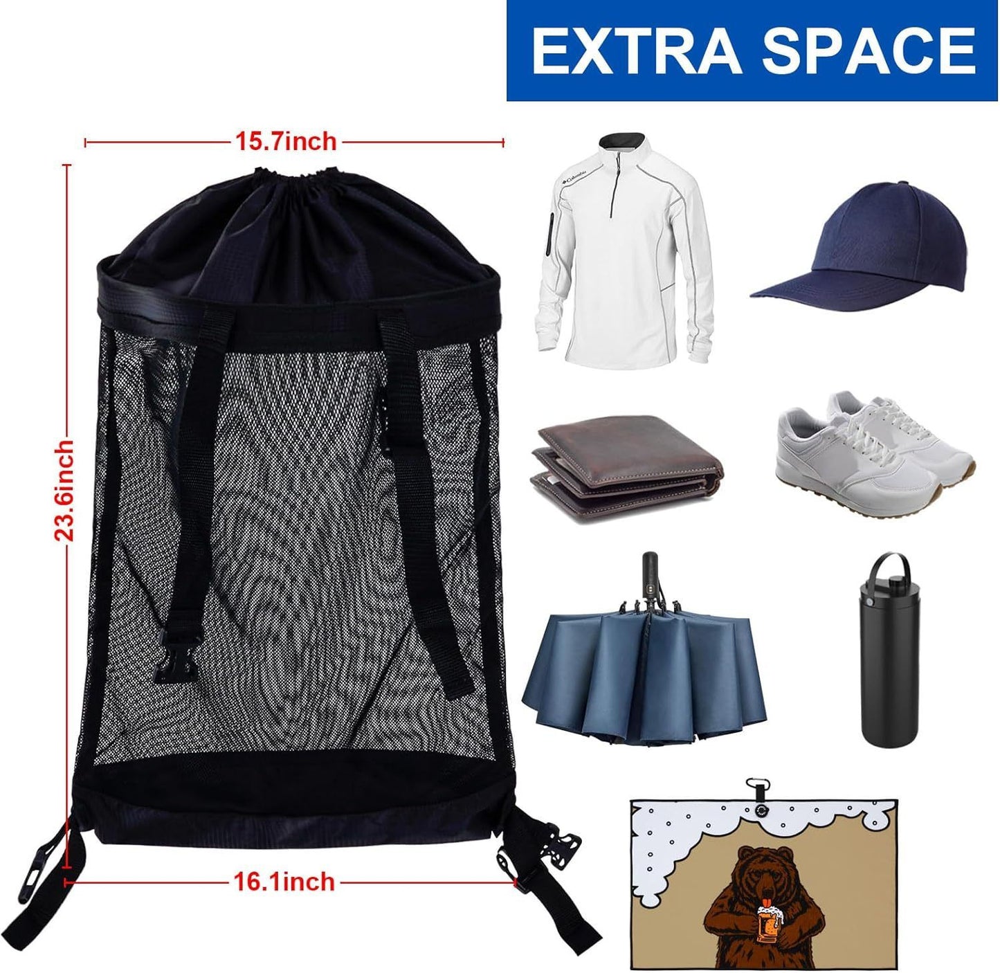 Golf Push Cart Storage Bag,Golf Cart Organizer, Backside Extension Storage Bag,Closure Push Cart Net Mesh Accessories(black 60x41cm)