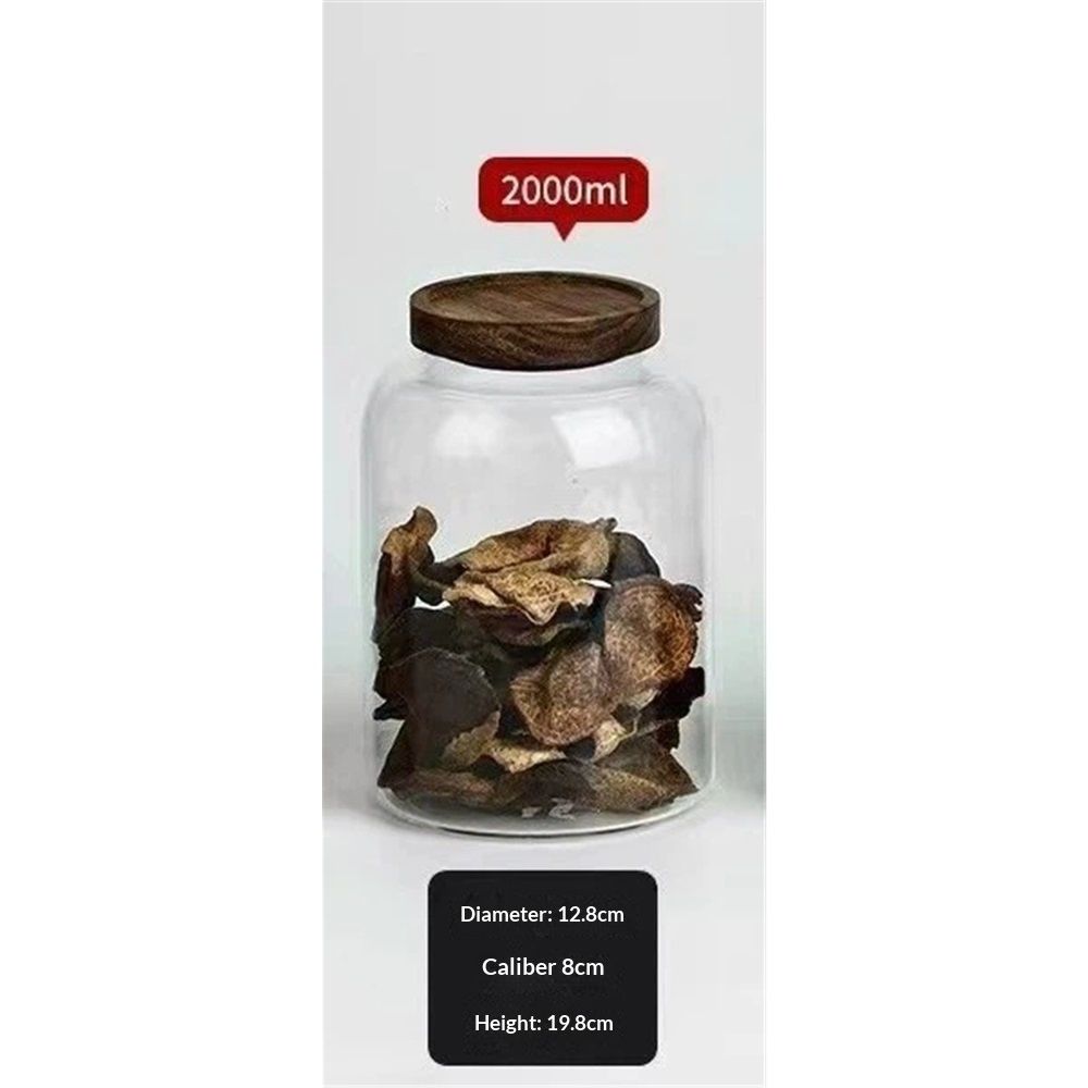 Glass Food Canisters, Kitchen Serving Stoarge Container with Airtight Wooden Lids, Cereal Dispenser Jars for Spaghetti Pasta, Powder, Spice, Tea, Coffee (2500ml)