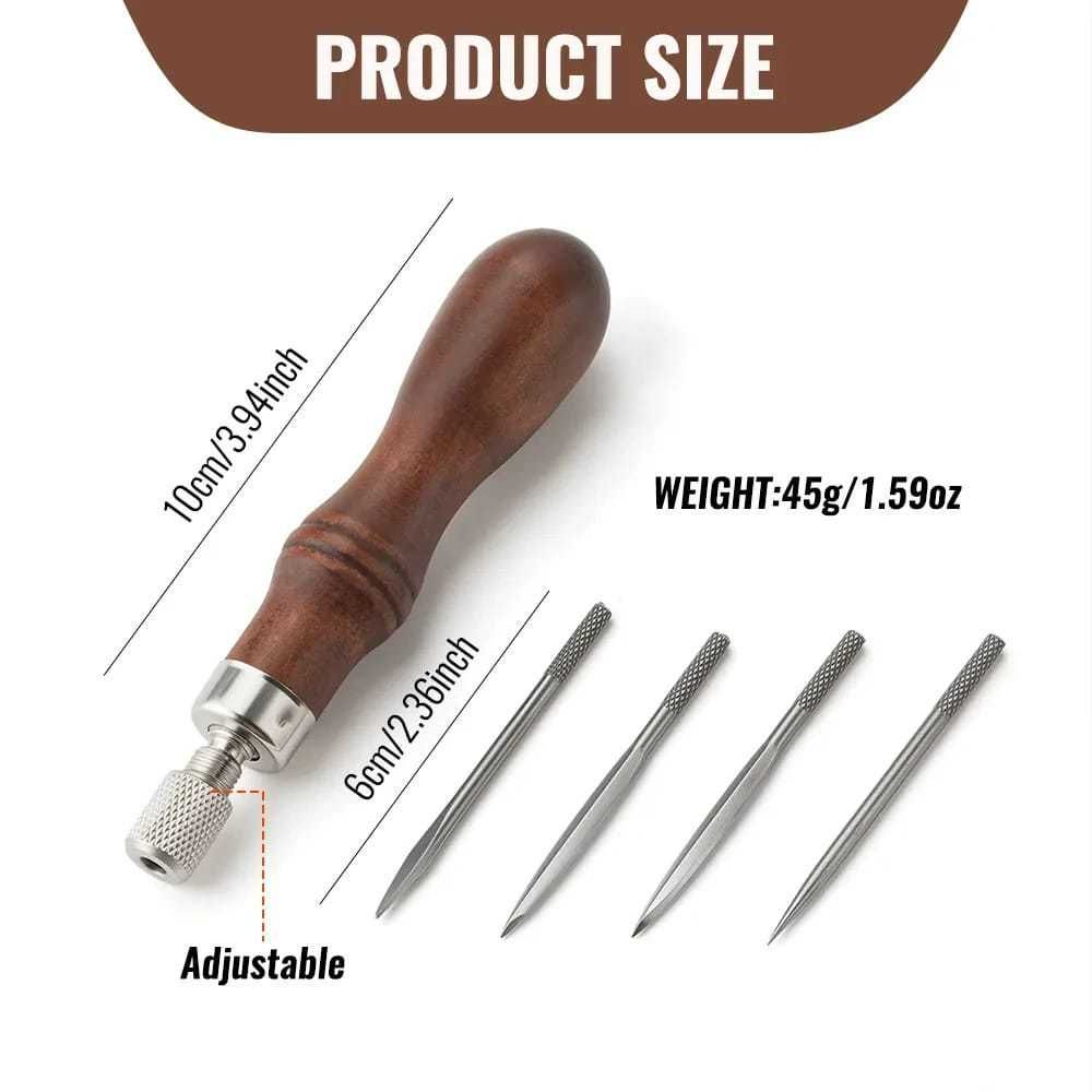 4 in 1 Wooden Handle Leather Craft Sewing Kit DIY Hole Punch Tool for Leather Sewing Hand Stitching