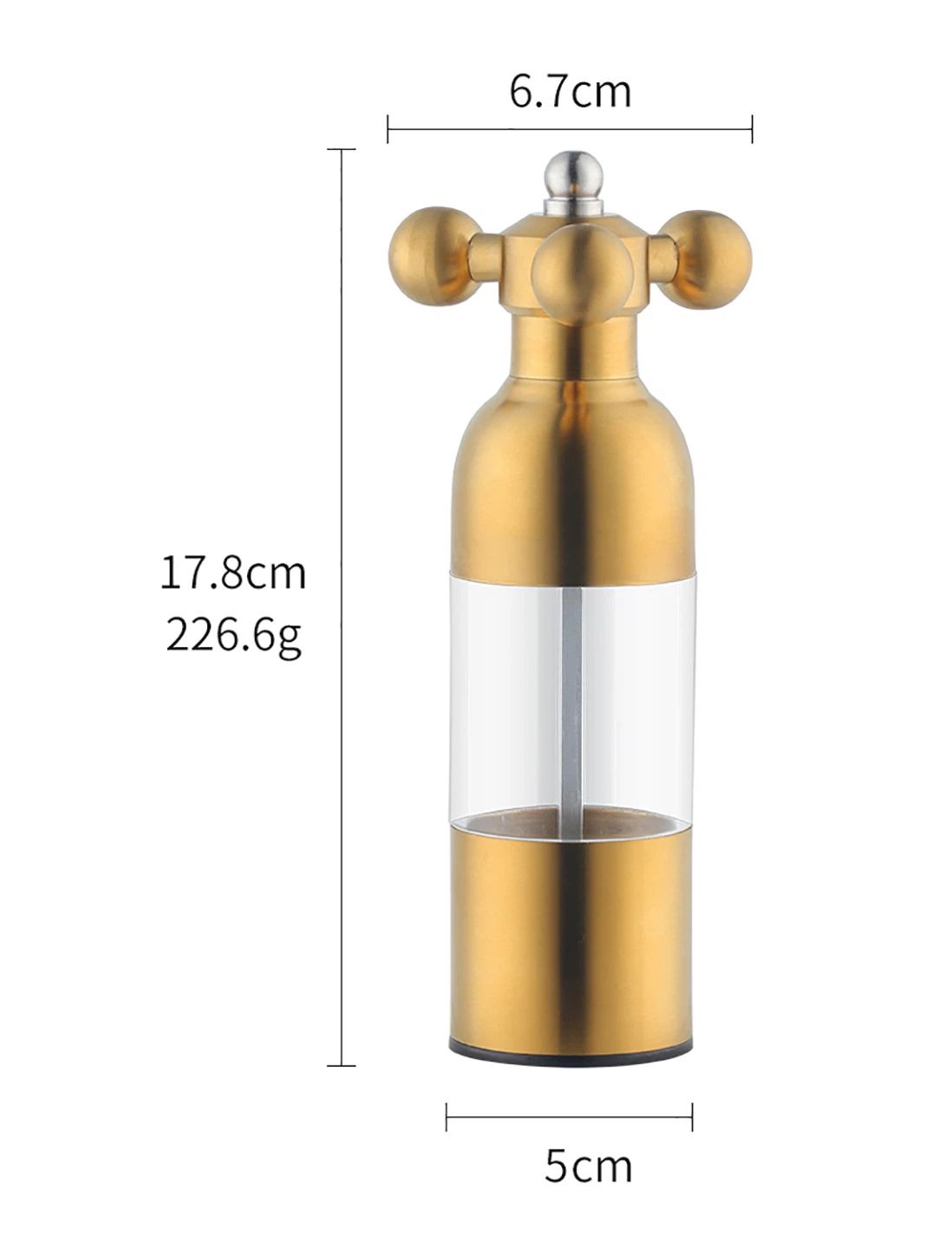 Pepper Modern Manual Grinder Set with Solid Handle - Stainless Steel Faucet Shakers | Refillable Adjustable Coarseness Mill for BBQ Restaurant, Home(Gold)