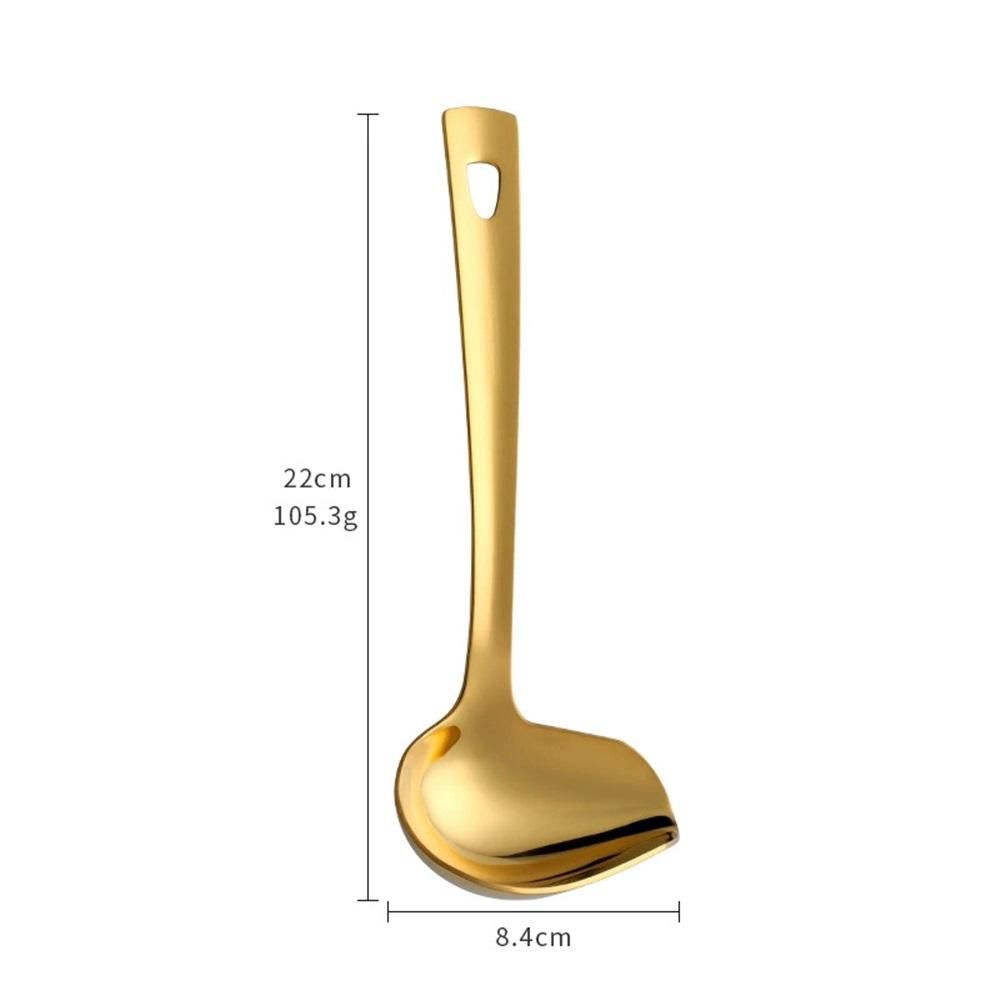 403 Stainless Steel Kitchen Ladle Cooking Utensils with Handle,Heavy Duty Serving Large Soup Spoon,Dishwasher Safe(Gold)