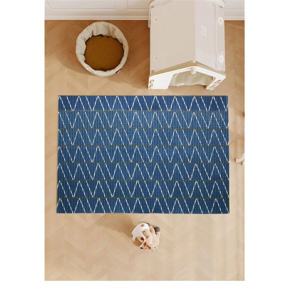 Cat Litter Mat, 103CM*64CM Trimable & Soft Foam Pad, Leak-Proof & Non-Slip Bottom, Reusable (Blue background with white stripes)